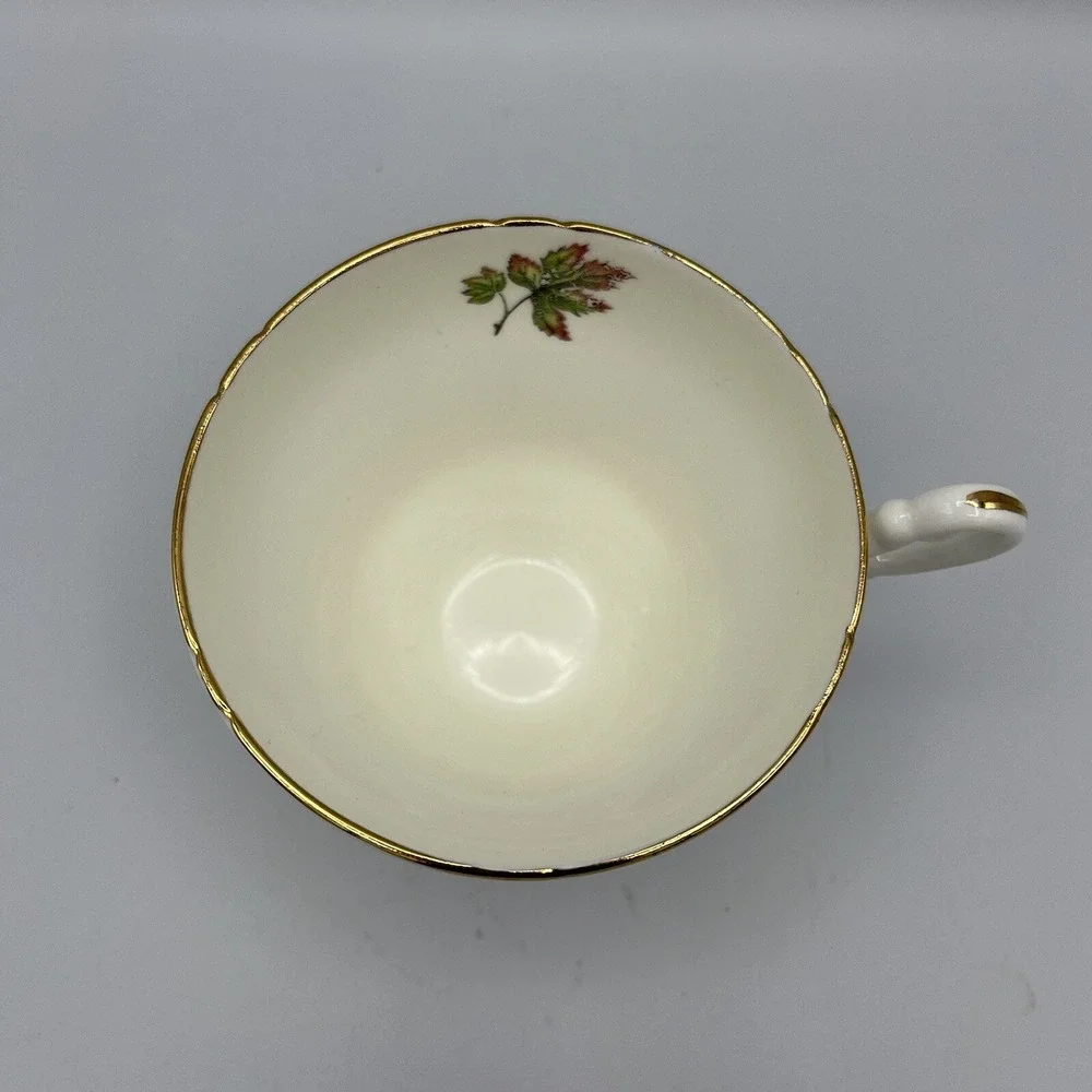 Vintage Regency Cup Saucer Bone China Footed England Fall Maple Leaf Flower Gold